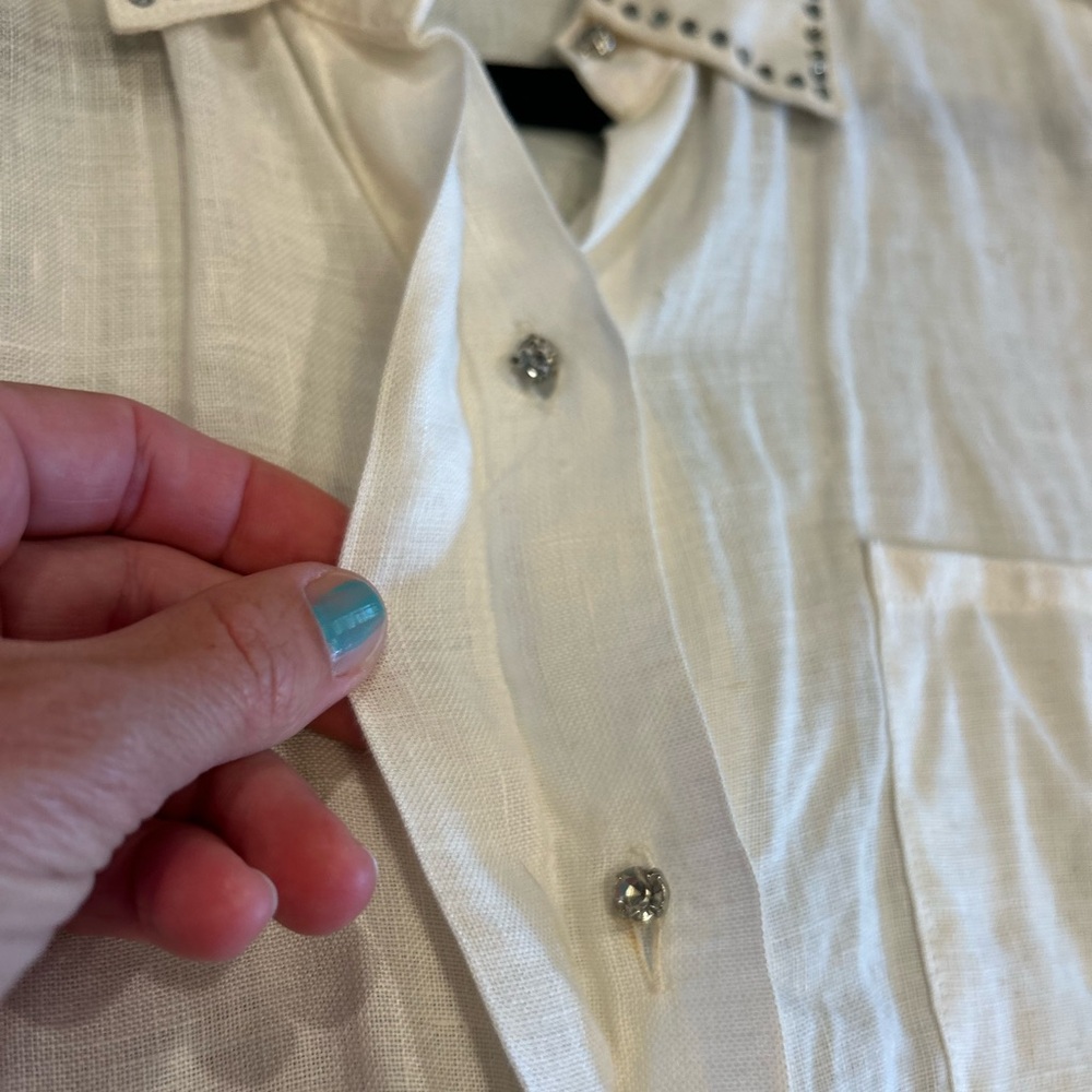 Italian Linen & Rhinestone Button Down - Picture 5 of 10
